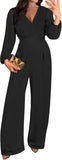 Pink Queen 2026 Jumpsuits for Women Dressy Long Sleeve V Neck Wide-Leg Romper Business Casual Party Outfits