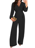 Pink Queen 2026 Jumpsuits for Women Dressy Long Sleeve V Neck Wide-Leg Romper Business Casual Party Outfits