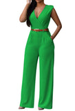 Pink Queen Jumpsuits for Women Dressy V Neck Sleeveless Wide Leg Long Pant Rompers Business Casual Outfits