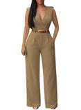 Pink Queen Jumpsuits for Women Dressy V Neck Sleeveless Wide Leg Long Pant Rompers Business Casual Outfits