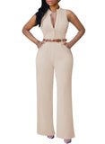 Pink Queen Jumpsuits for Women Dressy V Neck Sleeveless Wide Leg Long Pant Rompers Business Casual Outfits