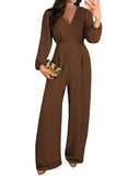 Pink Queen 2026 Jumpsuits for Women Dressy Long Sleeve V Neck Wide-Leg Romper Business Casual Party Outfits