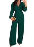 Pink Queen 2026 Jumpsuits for Women Dressy Long Sleeve V Neck Wide-Leg Romper Business Casual Party Outfits