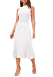 Pink Queen Women's Sleeveless Midi Dresses High Waisted Pleated Ribbed Knit Swing Long Dresses Casual Party Outfits