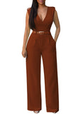 Pink Queen Jumpsuits for Women Dressy V Neck Sleeveless Wide Leg Long Pant Rompers Business Casual Outfits