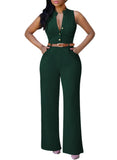 Pink Queen Jumpsuits for Women Dressy V Neck Sleeveless Wide Leg Long Pant Rompers Business Casual Outfits