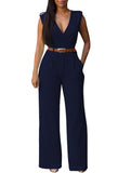 Pink Queen Jumpsuits for Women Dressy V Neck Sleeveless Wide Leg Long Pant Rompers Business Casual Outfits