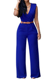 Pink Queen Jumpsuits for Women Dressy V Neck Sleeveless Wide Leg Long Pant Rompers Business Casual Outfits