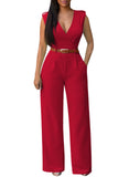 Pink Queen Jumpsuits for Women Dressy V Neck Sleeveless Wide Leg Long Pant Rompers Business Casual Outfits