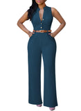 Pink Queen Jumpsuits for Women Dressy V Neck Sleeveless Wide Leg Long Pant Rompers Business Casual Outfits