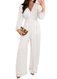 Pink Queen 2026 Jumpsuits for Women Dressy Long Sleeve V Neck Wide-Leg Romper Business Casual Party Outfits