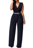 Pink Queen Jumpsuits for Women Dressy V Neck Sleeveless Wide Leg Long Pant Rompers Business Casual Outfits