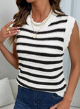 Pink Queen Women Striped Knit Sweater Vest Sleeveless Casual Top Fall 2026