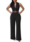 Pink Queen Jumpsuits for Women Dressy V Neck Sleeveless Wide Leg Long Pant Rompers Business Casual Outfits