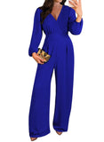 Pink Queen 2026 Jumpsuits for Women Dressy Long Sleeve V Neck Wide-Leg Romper Business Casual Party Outfits