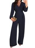 Pink Queen 2026 Jumpsuits for Women Dressy Long Sleeve V Neck Wide-Leg Romper Business Casual Party Outfits