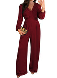Pink Queen 2026 Jumpsuits for Women Dressy Long Sleeve V Neck Wide-Leg Romper Business Casual Party Outfits