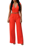 Pink Queen Jumpsuits for Women Dressy V Neck Sleeveless Wide Leg Long Pant Rompers Business Casual Outfits