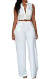 Pink Queen Jumpsuits for Women Dressy V Neck Sleeveless Wide Leg Long Pant Rompers Business Casual Outfits