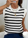 Pink Queen Women Striped Knit Sweater Vest Sleeveless Casual Top Fall 2026