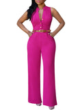 Pink Queen Jumpsuits for Women Dressy V Neck Sleeveless Wide Leg Long Pant Rompers Business Casual Outfits