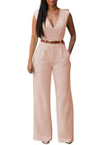 Pink Queen Jumpsuits for Women Dressy V Neck Sleeveless Wide Leg Long Pant Rompers Business Casual Outfits