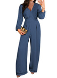 Pink Queen 2026 Jumpsuits for Women Dressy Long Sleeve V Neck Wide-Leg Romper Business Casual Party Outfits