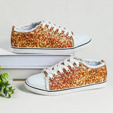 Women's Orange Sequin Lace Up Low Top Canvas Shoes