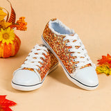 Women's Orange Sequin Lace Up Low Top Canvas Shoes