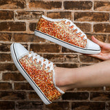 Women's Orange Sequin Lace Up Low Top Canvas Shoes