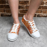 Women's Orange Sequin Lace Up Low Top Canvas Shoes