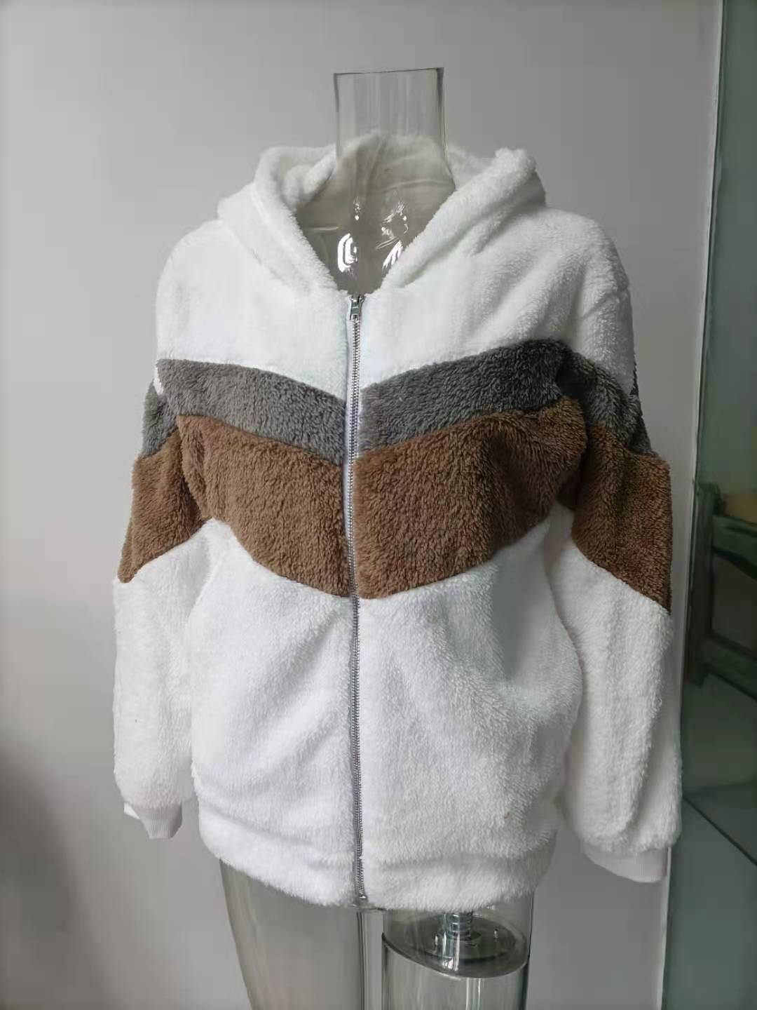 Women's Color Block Hooded Polar Fleece Jacket