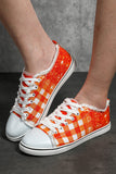 Women's Orange Plaid Print Ombre Slip On Sneakers
