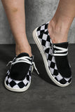 Women's Round Black White Checkerboard Print Slip On Sneakers
