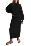 Pink Queen Women's 2 Piece Sweater Set Outfits Long Sleeve Oversized Top Bodycon Maxi Long Skirt Knit Dresses