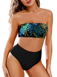 Pink Queen Women's High Waist Bikini Set Removable Strap Bandeau Two Piece Swimsuit Bathing Suit