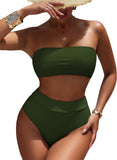 Pink Queen Women's High Waist Bikini Set Removable Strap Bandeau Two Piece Swimsuit Bathing Suit