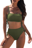 Pink Queen Women's 2 Piece High Waisted Bikini Sets Ribbed Bandeau Ruched Drawstring Swimsuit Bathing Suit