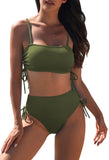 Pink Queen Women's 2 Piece High Waisted Bikini Sets Ribbed Bandeau Ruched Drawstring Swimsuit Bathing Suit