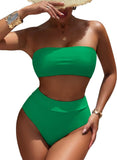Pink Queen Women's High Waist Bikini Set Removable Strap Bandeau Two Piece Swimsuit Bathing Suit