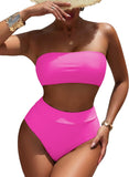 Pink Queen Women's High Waist Bikini Set Removable Strap Bandeau Two Piece Swimsuit Bathing Suit