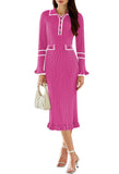 Pink Queen Women's V Neck Bodycon Sweater Dress 2026 Long Sleeve Half Button Slim Fitted Ruffle Ribbed Knit Maxi Pencil Dress