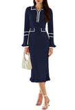 Pink Queen Women's V Neck Bodycon Sweater Dress 2026 Long Sleeve Half Button Slim Fitted Ruffle Ribbed Knit Maxi Pencil Dress