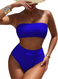 Pink Queen Women's High Waist Bikini Set Removable Strap Bandeau Two Piece Swimsuit Bathing Suit