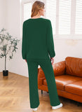 Pink Queen Women's 2 Piece Sweater Set V Neck Long Sleeve Knit Top Wide Leg Pants Loungewear Fall Winter Pajama Casual Outfit
