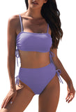 Pink Queen Women's 2 Piece High Waisted Bikini Sets Ribbed Bandeau Ruched Drawstring Swimsuit Bathing Suit