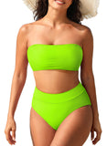 Pink Queen Women's High Waist Bikini Set Removable Strap Bandeau Two Piece Swimsuit Bathing Suit