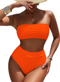 Pink Queen Women's High Waist Bikini Set Removable Strap Bandeau Two Piece Swimsuit Bathing Suit