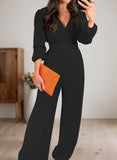 Pink Queen 2026 Jumpsuits for Women Dressy Long Sleeve V Neck Wide-Leg Romper Business Casual Party Outfits