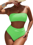 Pink Queen Women's High Waist Bikini Set Removable Strap Bandeau Two Piece Swimsuit Bathing Suit